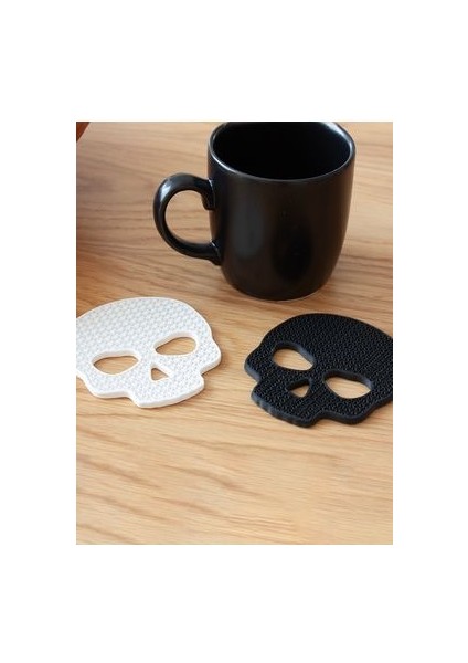 Skull Bardak Altlığı 2'li Set Siyah Beyaz