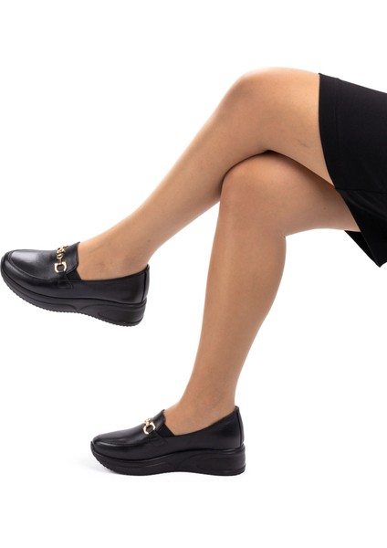 Kadın Deri Anatomik Hafif Dolgu Topuk Günlük Ayakkabı Hostes Ayakkabısı