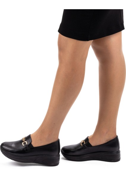 Kadın Deri Anatomik Hafif Dolgu Topuk Günlük Ayakkabı Hostes Ayakkabısı indirimleri