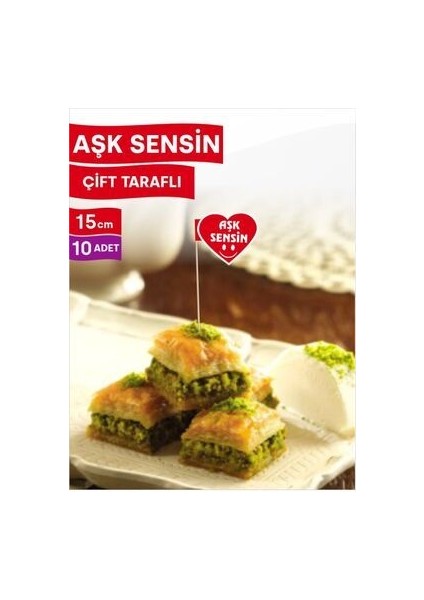 10 Cm, 10 Adet - Aşk Sensin Kalp Model Bayrak Kürdan indirimleri