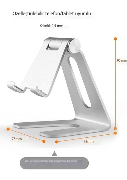 Cep Telefonu Standı Masaüstü Standı Ayarlanabilir Metal Tablet Şarj Tabanı (Yurt Dışından)