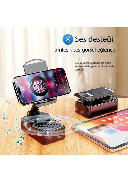 Bluetooth Hoparlör Sesli Cep Telefonu Tutucusu Dönen Katlanır Cep Telefonu Tutucusu (Yurt Dışından)