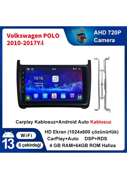 Volkswagen Polo 2010-2017 Android Kablosuz Carplay Navigasyon Multimedya 9 Inch Ekran 4 Gb Ram +64Gb Rom Çerçeveli ve arka görüş kameralı