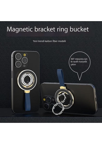Çift Taraflı Manyetik Cep Telefonu Tutucusu, Çift Halkalı 360 Derece Dönebilen Tutucu, Apple ve Huawei'ye Uygun (Yurt Dışından)