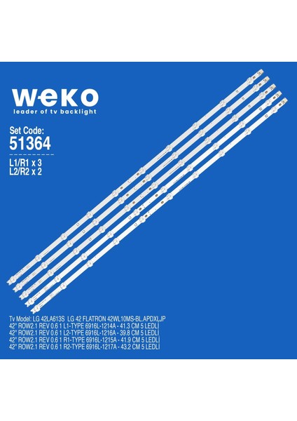 WKSET-6364 35756X3 35757X3 35758X2 35759X2 42 Row2.1 Rev 0.6 1 82,5 cm Birleştirilmiş LED Kodu 5 Adet LED Bar