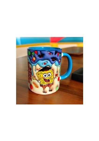 Sünger Bob Tasarım Hediyelik Kupa Bardak-Doğum Günü Hediyesi-Karakter Yazılı Kupa