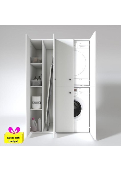 Kenzlife çamaşır-kurutma makinesi dolabı kapaklı yaromira sol byz 180*120*60 banyo arkalıksız + tekli duvar rafı hediyeli