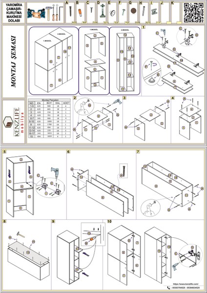 Kenzlife çamaşır-kurutma makinesi dolabı kapaklı yaromira sol byz 180*120*60 banyo arkalıksız + tekli duvar rafı hediyeli