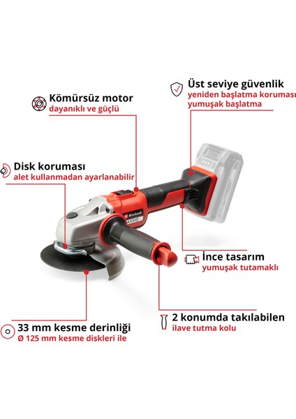 AXXIO 18/125, Akülü Avuç Taşlama (Akü ve şarj cihazı dahil değildir)