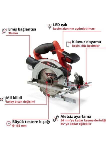TE-CS 18/165/1 Li Solo, Akülü Daire Testere (Akü ve şarj cihazı dahil değildir)