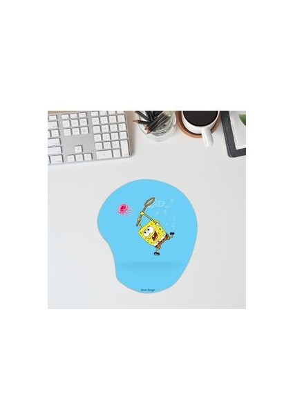 Bilek Destekli Mousepad Sünger Bob Sevimli Ergonomik Kaymaz Taban Ev, Ofis, Oyun