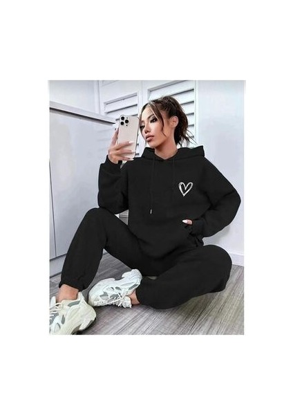 Eşofman Takımı Sweatshirt Jogger - Baskılı Oversize 3 Iplık Şardonlu Kapüşonlu