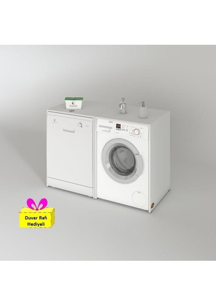 Kenzlife çamaşır&kurutma&bulaşık makinesi dolabı naumkare byz 90*140*60 arkalıksız + tekli duvar rafı hediyeli