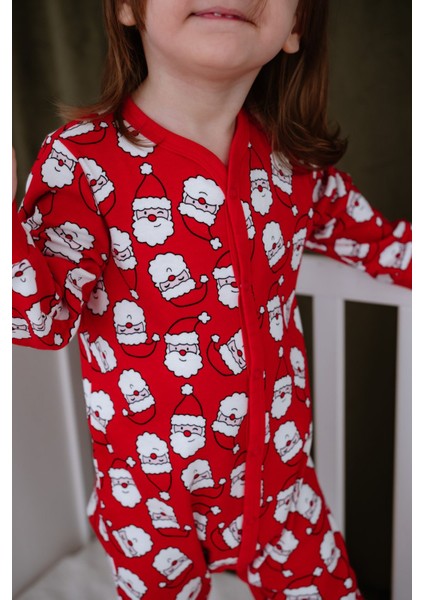 %100 Pamuk Yılbaşı Temalı Noel Baba Desenli Kırmızı Tulum fiyatları