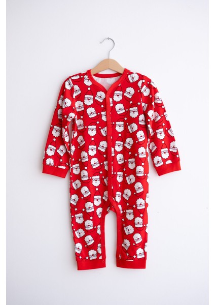 %100 Pamuk Yılbaşı Temalı Noel Baba Desenli Kırmızı Tulum fırsatları