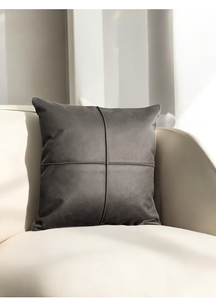Plaid Antrasit Gri Suni Nubuk Deri Kapalı Çizgi Desenli Kare Dekoratif Kırlent Kılıfı 45X45 modelleri