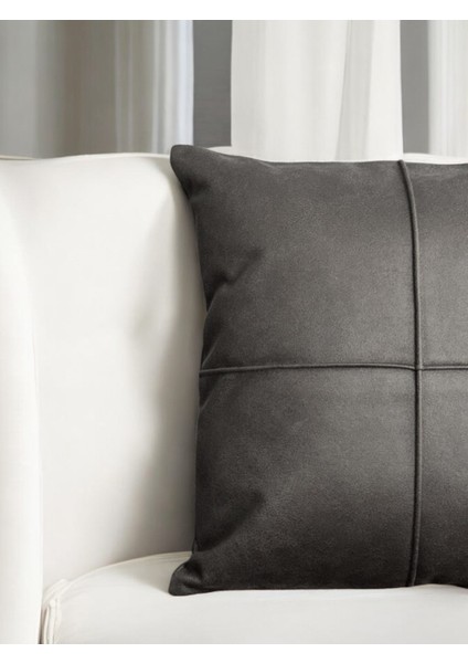 Plaid Antrasit Gri Suni Nubuk Deri Kapalı Çizgi Desenli Kare Dekoratif Kırlent Kılıfı 45X45 fırsatları