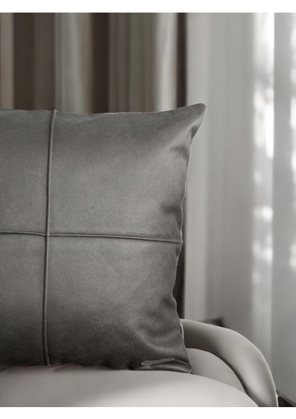 Plaid Antrasit Gri Suni Nubuk Deri Kapalı Çizgi Desenli Kare Dekoratif Kırlent Kılıfı 45X45 indirimleri