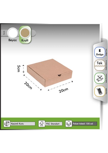 E-Ticaret Kutusu Kraft 20X20X5 cm - 100 Adet