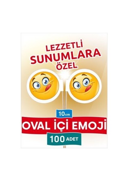10 Cm, 100 Adet - Lezzetli Sunumlara Özel Oval Içi Emoji Bayrak Kürdan