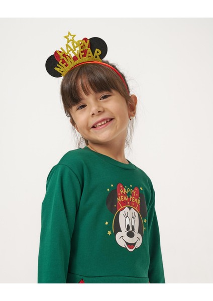 Kız Çocuk Minnie Mouse Baskılı Katlı Tüllü Taçlı Yeni Yıl Yılbaşı Noel Elbise