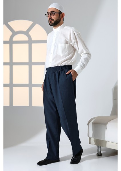 Erkek Rahat Kesim Beli Lastikli Cepli Hac ve Umre Kumaş Şalvar Pantolon - Lacivert (Isr) modelleri