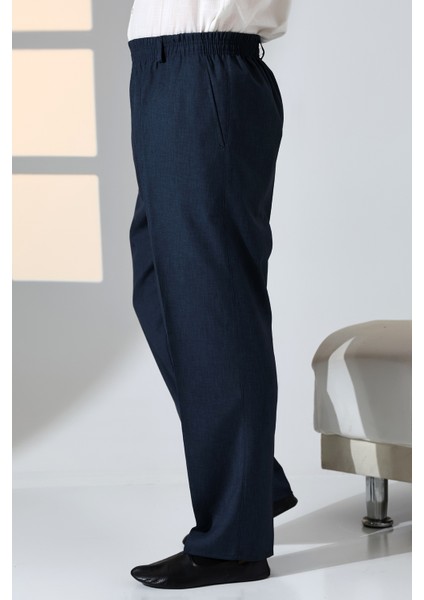 Erkek Rahat Kesim Beli Lastikli Cepli Hac ve Umre Kumaş Şalvar Pantolon - Lacivert (Isr) fırsatları