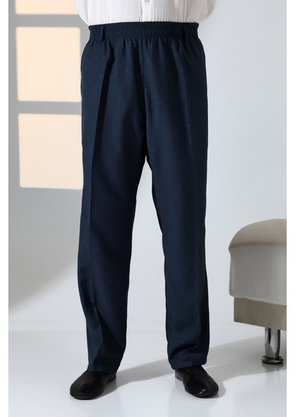 Erkek Rahat Kesim Beli Lastikli Cepli Hac ve Umre Kumaş Şalvar Pantolon - Lacivert (Isr) indirimleri