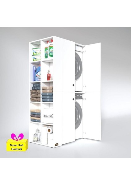 Kenzlife çamaşır-kurutma makinesi dolabı kapaklı fedyenka sol byz 180*090*60 banyo arkalıksız + tekli duvar rafı hediyeli