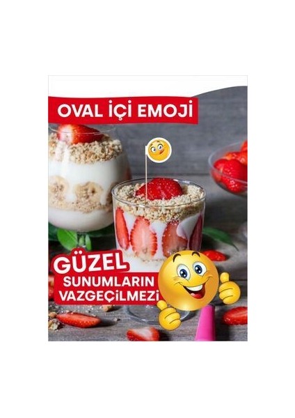 10 Cm, 50 Adet - Lezzetli Sunumlara Özel Oval Içi Emoji Bayrak Kürdan fiyatları