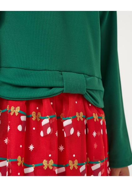 kız Çocuk Fiyonk Detaylı Taçlı Yeni Yıl Yılbaşı Noel Pamuklu Elbise indirimleri