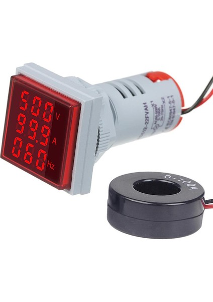 AD22-22VAHS 22 mm Volt/amper/hertzmetre 0-99 Hz Kare Kırmızı