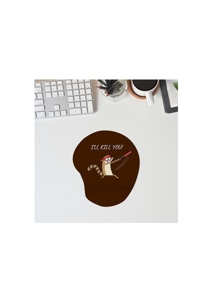 Bilek Destekli Mousepad Regular Show Rigby Kill You Ergonomik Kaymaz Taban Ev, Ofis, Oyun