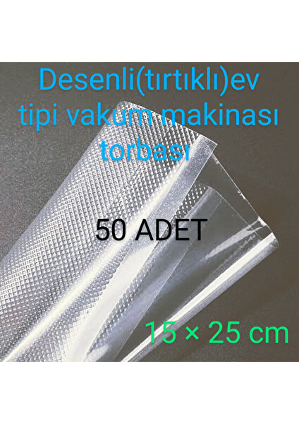 Desenli Tırtıklı Ev Tipi Vakum Makinası Torbası 15 x 25 cm 50 Adet