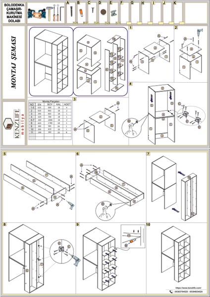 Kenzlife çamaşır-kurutma makinesi dolabı bolodenka sol byz 180*090*60 banyo arkalıksız + tekli duvar rafı hediyeli fiyatları