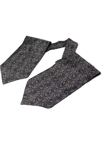 Siyah - Beyaz Şal Desen Italyan Ipek Erkek Ascot K621