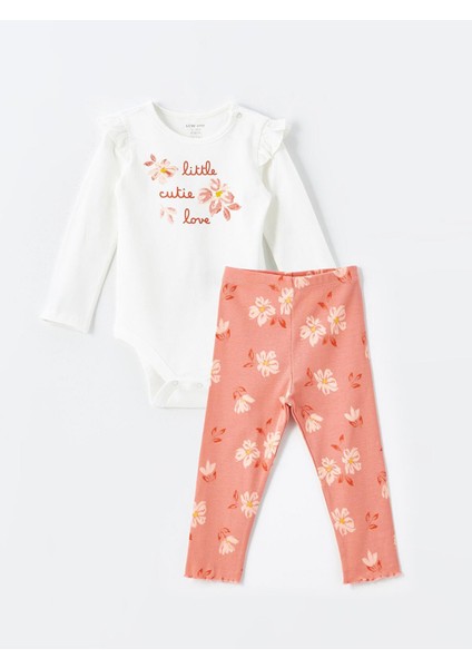 Lcw Baby Bisiklet Yaka Kısa Kollu Kız Bebek Çıtçıtlı Body ve Tayt 2'li Takım
