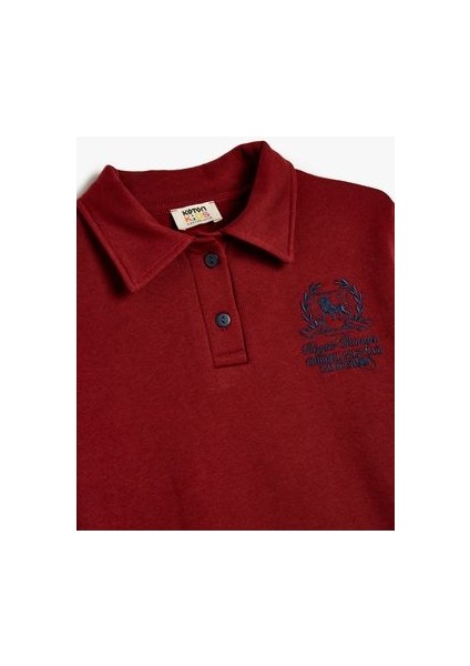 Oversize Polo Sweatshirt Uzun Kollu Işleme Detaylı Düğmeli