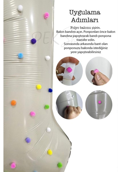 Rengarenk Ponpon Süslemeli Retro Krem Yaş Balonu 80 cm