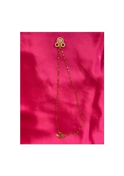 Mickey Mouse Tasarımlı Pembe Taşlı Altın Renkli Kolye modelleri