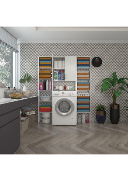 Kenzlife  Çamaşır Makinesi Dolabı Veronikamaksduble Byz 180*126*20 Banyo Arkalıksız Raflı