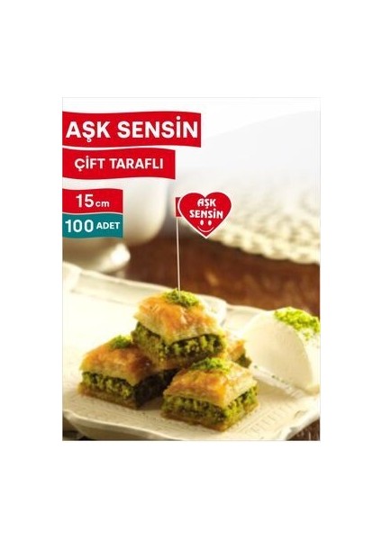 15 Cm, 100 Adet - Aşk Sensin Kalp Model Bayrak Kürdan indirimleri