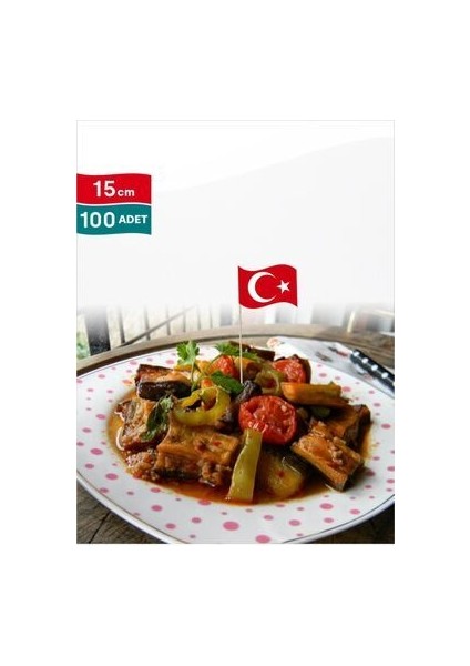 15 Cm, 100 Adet - Türk Bayrağı Bayrak Kürdan