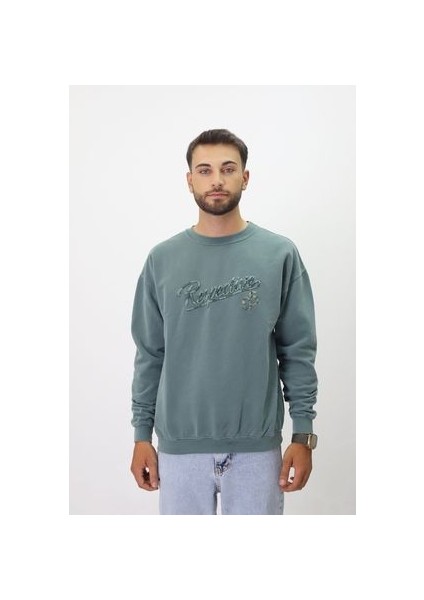 Eskitme Desenli Unisex Sıfır Yaka Sweatshirt modelleri