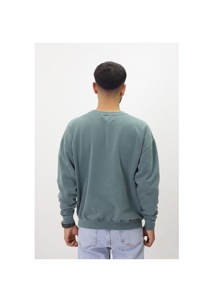 Eskitme Desenli Unisex Sıfır Yaka Sweatshirt fırsatları