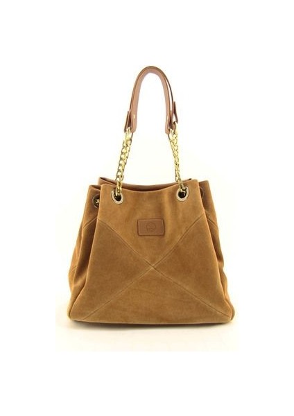 Kadın Taba Süet Zincir Askılı Ağzı Körüklü Omuz Çantası