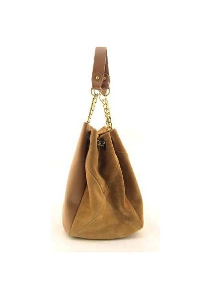Kadın Taba Süet Zincir Askılı Ağzı Körüklü Omuz Çantası modelleri