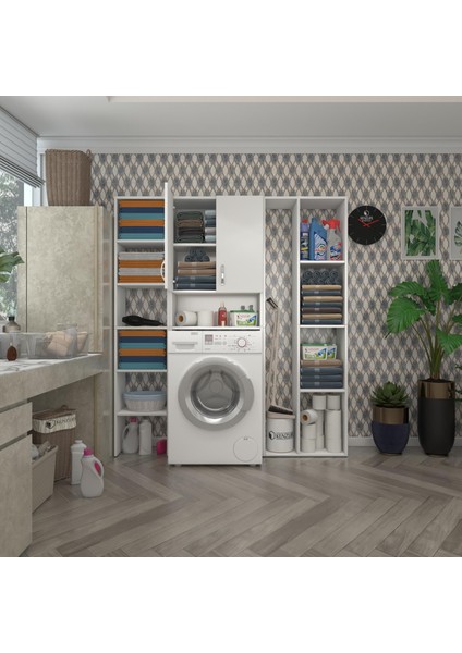 Kenzlife çamaşır makinesi dolabı sinemmegamdf byz 180*156*30 % 100 mdf full mdf banyo kapaklı arkalıklı raflı