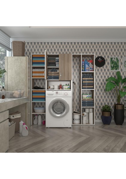 Kenzlife çamaşır makinesi dolabı sinemmega crd 180*156*30 banyo kapaklı arkalıklı raflı