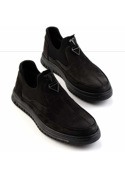 Siyah Nubuk Hakiki Deri Erkek Casual Ayakkabı E01900240201